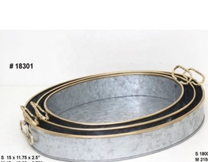 Handmade Eco-Friendly Vintage Galvanized <b>Gold</b> Strip Table Top Designer Tapper Tray Set 3 Hot Selling Serving Tray Home & Hotel - Product Image 2