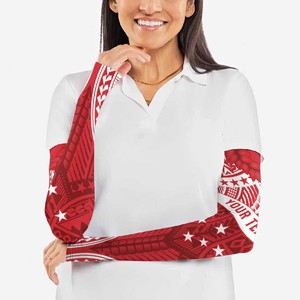 Manga Protectora Solar Unisex Samoa de Manga Larga de Seda Fría con Patrón Tribal Rojo y Blanco UPF50+ con Estampado por Sublimación - Product Image 3