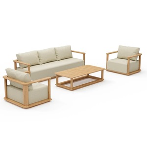Juego de Sofás de Madera de Teca Premium para Exteriores con Mesa de Centro, Muebles Modernos para Patio con Cojines Resistentes a la Intemperie para Jardín, Balcón - Product Image 1