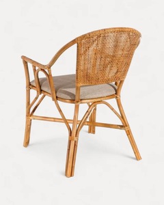 Chaise de salle à manger moderne en teck tressé à la main avec coussin en lin, style côtier, qualité export - Product Image 4