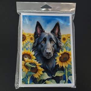 Perro Pastor Belga en girasoles caprichosos A7 tarjetas de felicitación Paquete de 8 tarjetas de nota en blanco con sobres tamaño 5x7 - Product Image 3