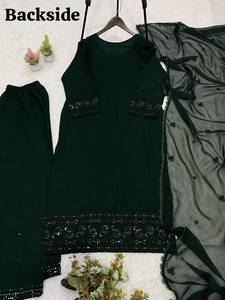 Elegante Traje Salwar Verde Bordado con Cuentas, Manga Larga, Corte Holgado, para Fiestas - Product Image 5