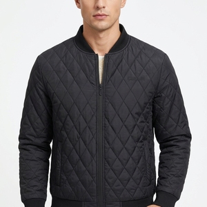 Blouson bomber matelassé pour homme, motif losanges noirs, veste décontractée d'hiver, style universitaire zippé, vêtement d'extérieur, logo personnalisé, grandes tailles - Product Image 3
