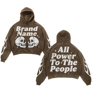 Sudadera con Capucha Personalizada con Gráfico de Calavera Lavada Estilo Vintage, Oversize, Estampado de Llamas, Estilo Urbano, de Gran Gramaje 300g, 100% Algodón, Unisex, Privada - Product Image 5