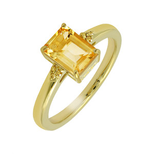 Gourik Women's Engagement <b>Ring</b> <b>Citrine</b> Octagon Shape 925 Silver Gold Plated Prong Setting Classic Style Party - Product Image 1