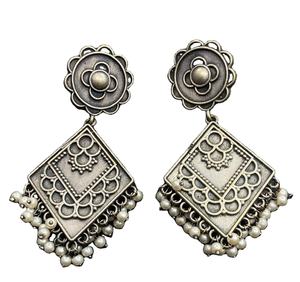 Vintage allemand argent plaqué or léger multi-fonction motif géométrique Bollywood oxydé bohème ethnique cloches gland - Product Image 1