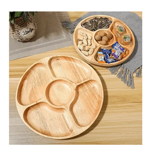 Wood Dry Fruit Tray Rustic Decorative Wood Serving Dish Platter For Snacks And Fruits With 5 Compartments - Product Image 1