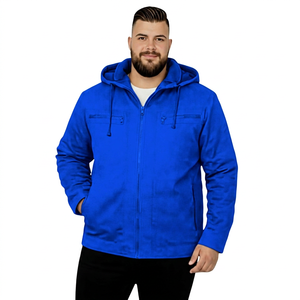 Men's Black Hooded <b>Fleece</b> <b>Jacket</b> with Zipper and Pockets Casual Windproof Autumn Wear - Product Image 6