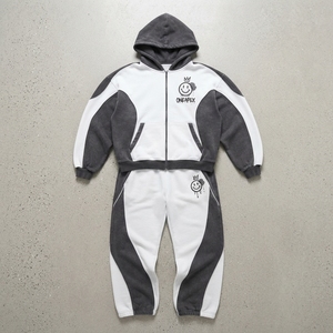 <b>Women's</b> <b>Black</b> White <b>Zip</b> <b>Hoodie</b> Tracksuit Set Color Panel Design Casual Oversized Jogger Pants Streetwear - Product Image 5