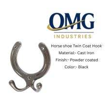 Compre al por mayor ganchos de pared de hierro fundido con forma de herradura, ganchos decorativos negros antiguos para abrigos, ganchos dobles para sombreros. - Product Image 2