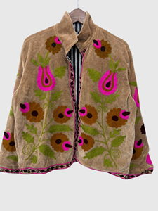 Veste en velours brodée à la main avec des motifs floraux, manches longues, col montant, style chic prairie pour adultes, tenue d'automne - Product Image 4