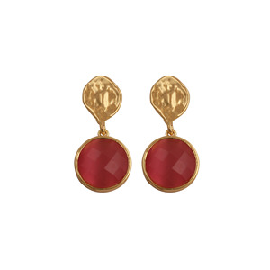 Pink Cat's Eye Bezel Set <b>Earrings</b> Elegant <b>Dangle</b> Handmade Women's <b>Gold</b> Plated Jewelry - Product Image 3