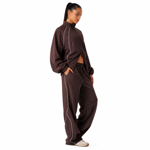 Private Label OEM Contrast Piping Windbreaker Set High Quality Lightweight Nylon <b>Jacket</b> and Wide Leg Jogger Pant USA - Product Image 2