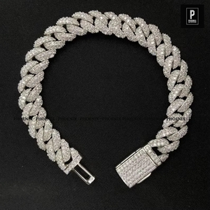 <b>Iced</b> <b>Out</b> Cuban Link Bracelet 925 Sterling Silver Moissanite Diamond Look Bracelet Hip Hop Jewelry Wholesale - Product Image 1