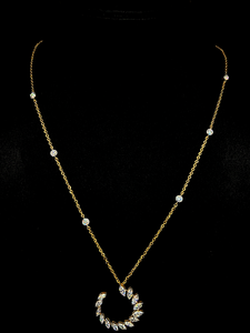 Collar de lujo con diamantes redondos en forma de media luna y cadena con engaste de bisel, elegante joyería fina para mujer, regalo de aniversario de bodas. - Product Image 1