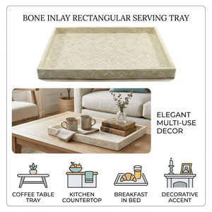 Plateau de service rectangulaire en os incrusté |   Plateau de table basse style ferme |   Plateau de comptoir de cuisine pour le petit-déjeuner |   Plateau décoratif pour la maison - Product Image 5