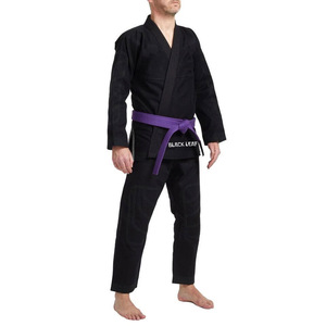 Kimono de BJJ Black Leaf pour homme, en coton noir, avec ceinture violette, coupe classique, vêtements d'arts martiaux pour adultes - Product Image 1
