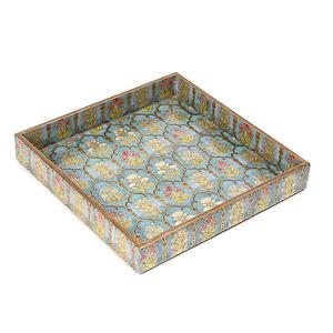 Plateau de service gris avec motif géométrique doré, plateau rectangulaire décoratif en bois pour commande en gros - Product Image 6