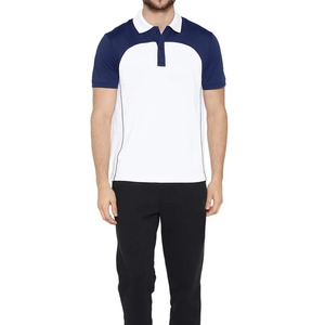 Camiseta de Cuello Alto para Hombre, con Bloques de Color, Manga Corta, Corte Regular, Ribete en Contraste, Tejido Transpirable, Estilo Casual, Blanco Marino - Product Image 6