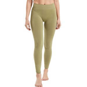 Olive Green Solid High Elastic Waist Full Length Ribbed Seamless Spandex/Nylon Yoga Pants Women Quick Dry Breathable Fitness - Product Image 5