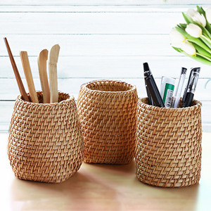 Porte-crayons en rotin tressé, panier à crayons, organiseur de papeterie avec logo et design de marque - Product Image 2