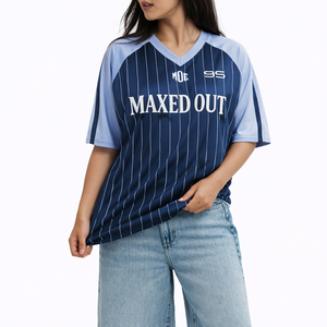 Maillot de football américain pour femme 2026, bleu marine à fines rayures, en maille, col en V, personnalisable avec logo, performance, pour équipe, OEM, marque privée, vente en gros - Product Image 5