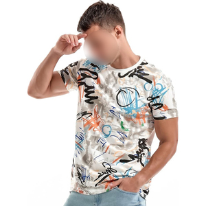 Men's Short Sleeve T-<b>Shirt</b> With Hand-Painted Graffiti Pattern O-Neck Regular Fit Casual Knitted Style - Product Image 3