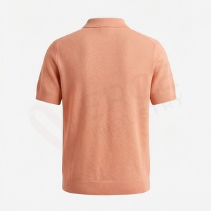 Men's <b>Peach</b> Knitted Short Sleeve Polo <b>Shirt</b> With Zipper Casual Solid Design Regular Fit - Product Image 2