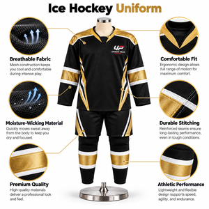 Uniforme de hockey sobre hielo contemporáneo con bloques de color geométricos, diseño dinámico y apariencia profesional para equipos de club. - Product Image 6