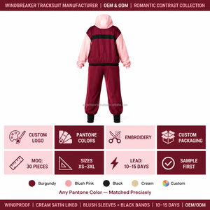 Color Block Windbreaker Set Custom <b>Embroidered</b> Logo Elastic Cuff Drawstring Hem Water Resistant Ripstop Fabric Wholesale Wear - Product Image 3