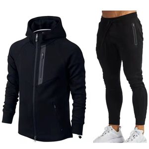 Ensembles de survêtements deux pièces personnalisés avec logo imprimé pour hommes – Tenues d'entraînement confortables avec sweats à capuche zippés unis - Product Image 2