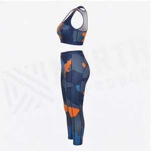 North Approach 2 Piece Yoga Set Camouflage Print Racerback <b>Crop</b> Top High Waist Full Length <b>Leggings</b> Breathable Spandex Polyester - Product Image 3