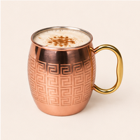 Mug à Moscow Mule en cuivre pur artisanal de qualité supérieure avec motif grec gravé et poignée en laiton, tasse à bière et cocktail pour bar