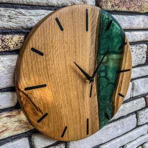 Green Epoxy Oak Wood Wall <b>Clock</b>: Handmade Modern Decor Pattern Wall <b>Clock</b> Stylish High-Demand Decor Living Room Needle Display - Product Image 1
