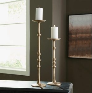 Wholesale <b>Tall</b> Gold Metal Pillar Candle Holder Set Textured Spindle <b>Candlestick</b> Stands Table Centerpiece Wedding Home Decor - Product Image 1