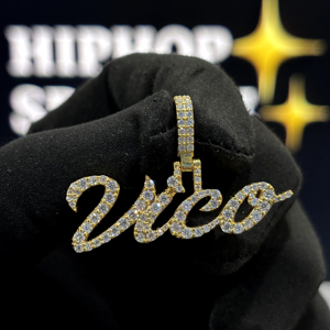 Personalized Letter <b>Necklace</b> 925 Sterling <b>Silver</b> VVS Moissanite Luxury Hip Hop Style Charm Pendant Gold Plated Hiphop Sparkle - Product Image 1
