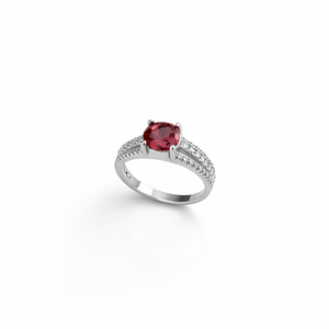 แหวนเงินแท้ 925 ประดับทับทิมแดงและเพชรคิวบิกเซอร์โคเนียทรงกลมสำหรับผู้หญิง ดีไซน์แบบฝังเพชรเต็มวง แหวนแต่งงาน ของขวัญสำหรับงานแต่งงาน - Product Image 3