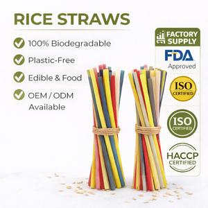 Pajitas Biodegradables Ecológicas Personalizadas de Pulpa de Arroz, Envueltas Individualmente, Desechables para Bebidas, Comestibles - Product Image 1