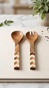 Eco-Friendly 2-Piece <b>Wood</b> Spoon Handle Mixing Fork and Spoon Serving Utensils <b>Set</b> FAIZA CRAFT Dishwasher Safe Hand Wash Only - Product Image 4