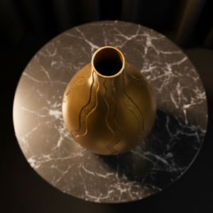 Luxury Textured Gold Metal <b>Flower</b> Vase Elegant Handcrafted Wave Pattern Modern Home Decor Table Centerpiece <b>Single</b> Unit Only - Product Image 4