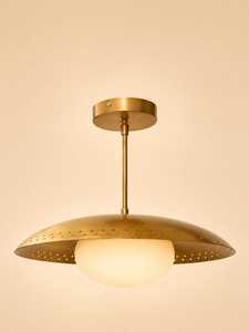 Mid Century Modern Brass Pendant Light Perforated Dome Pendant Lamp Warm Glow for Kitchen Island Corridor Entrance - Product Image 1