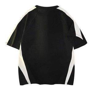 T-shirt décontracté à manches courtes pour homme, grande taille, color-block noir et blanc, coupe ample, idéal pour l'été - Product Image 2