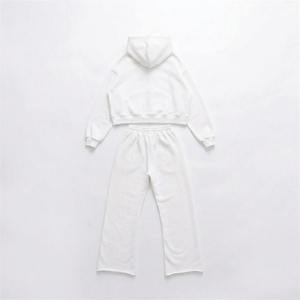 <b>White</b> Color Screen Printing Sweat Suit <b>Joggers</b> Trouser Tracksuit Cropped Women Sexy Clubwear Baggy Zipper Rhinestone Track Suits - Product Image 2