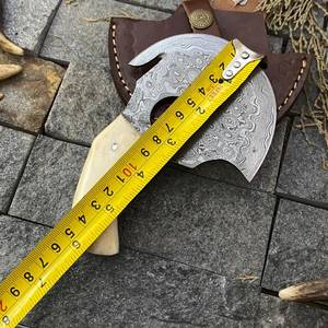 Custom Hand Forged Damascus Steel Hunting Ulu Alaskan Pizza Cutter Hatchet Wood <b>Handle</b> 3 1/2 Cutting Edge Handmade Chef Kitchen - Product Image 3