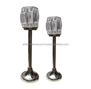 Caliente atractivo pequeño Pilar Metal antiguo oro acabado soporte con vidrio hecho a mano T luz portavelas venta al por mayor precio - Product Image 4