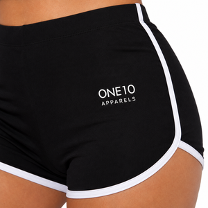 Custom Logo <b>Women</b> One Set Solid <b>Black</b> Short Sleeve <b>Crop</b> <b>Top</b> with Side Stripe Knee Four-Way Stretch Spandex Sporty Casual Outfit - Product Image 4