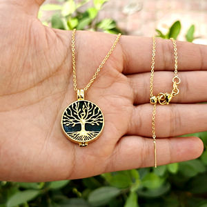 Collar con colgante de árbol de la vida, forma redonda, apatita, jade, colgante abrible, latón, chapado en oro de 18k, collar de joyería espiritual. - Product Image 3