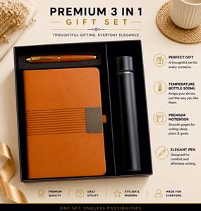 ชุดของขวัญพรีเมียม 3 in 1 สมุดโน้ตหนัง PU ขนาด A5 กล่องของขวัญ ปากกา แก้วน้ำ พร้อมสกรีนโลโก้ สำหรับธุรกิจ องค์กร ของพรีเมียมส่งเสริมการขาย - Product Image 2