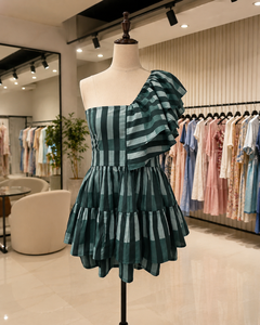 Robe longue rayée sans manches à volants, asymétrique à une épaule, coupe trapèze, en coton, style décontracté d'été, streetwear, tissée naturellement, pour la plage et les soirées - Product Image 2
