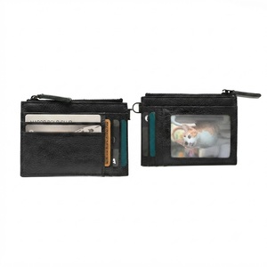 Highly Recommended Castello Genuine Leather Cowhide ID <b>Card</b> <b>Holder</b> <b>Wallet</b> Black Washed Vintage Tone Zipper Closure Polyester - Product Image 1